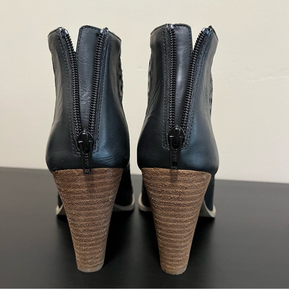 Report Ronda Perforated Peep Toe Ankle Boots | Black Faux Leather - Picture 7 of 12